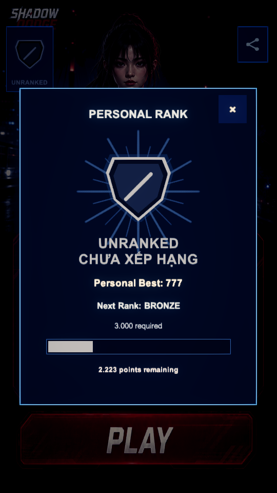 Giao diện Personal Rank trong Shadow Dodge